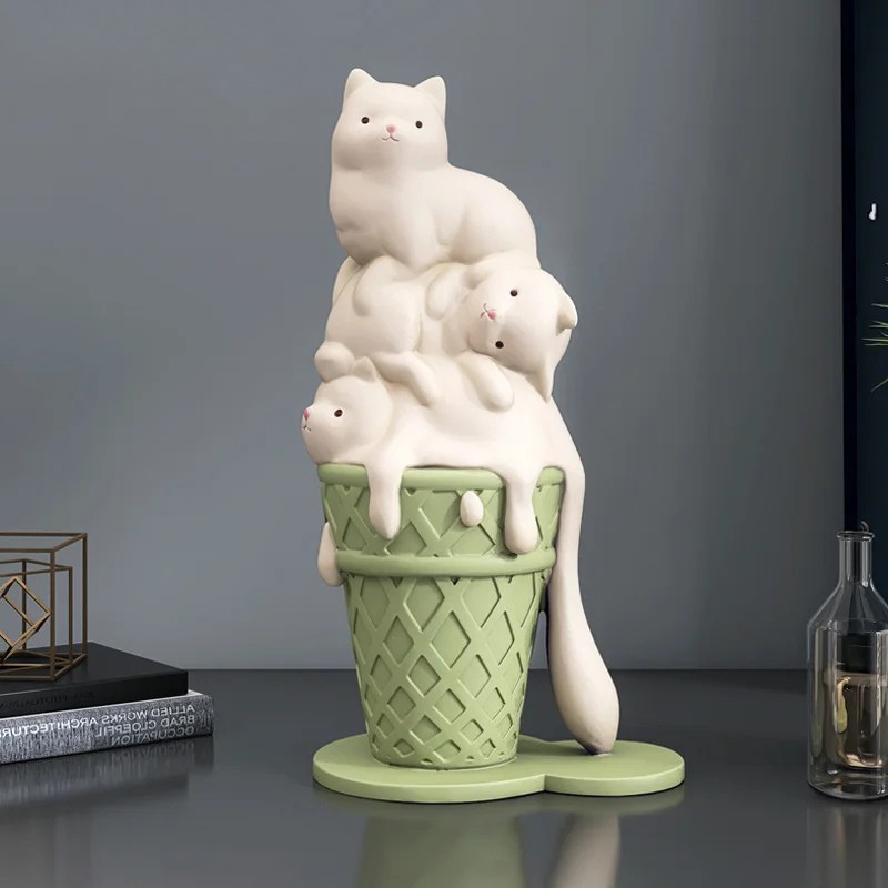 Decorativo Gato Sorvete Resina - Home Cozy