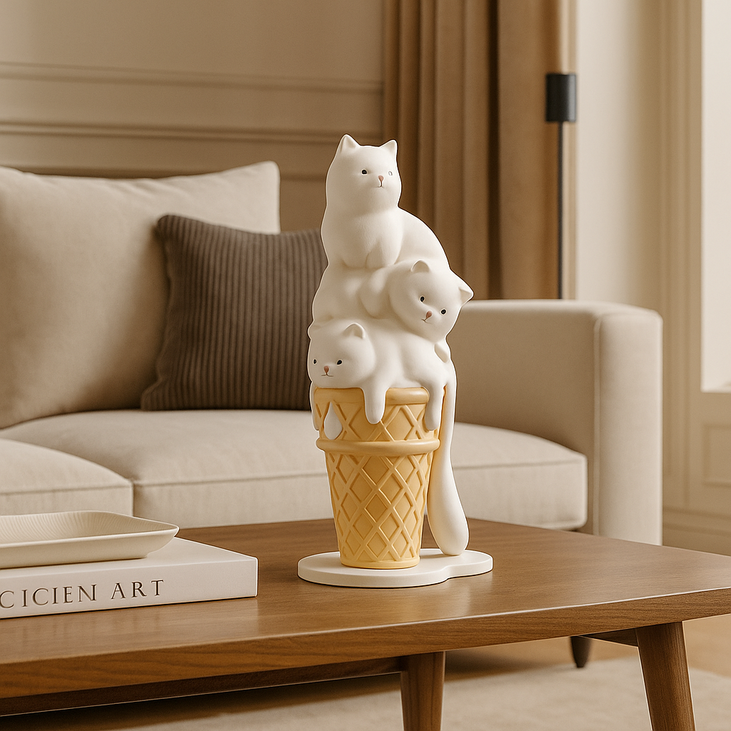Decorativo Gato Sorvete Resina - Home Cozy