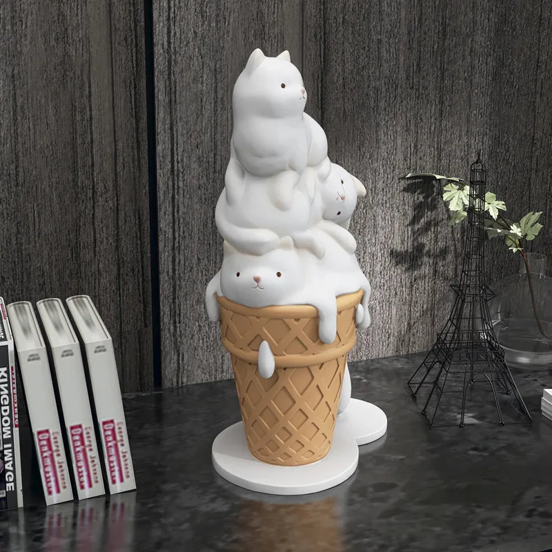 Decorativo Gato Sorvete Resina - Home Cozy