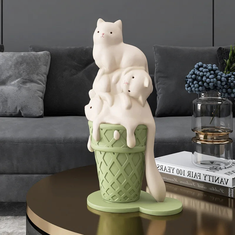 Decorativo Gato Sorvete Resina - Home Cozy