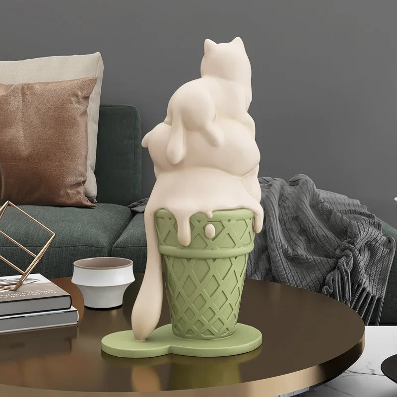 Decorativo Gato Sorvete Resina - Home Cozy