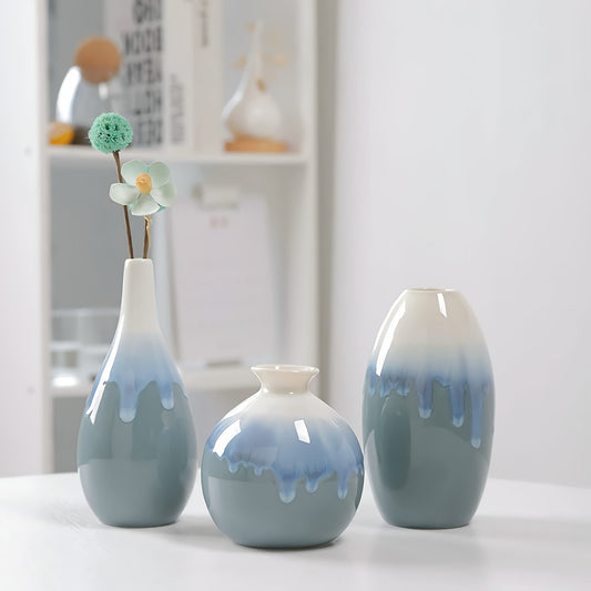 Trio Sereno, Conjunto de Vasos Decorativos em Cerâmica Esmaltada - Home Cozy