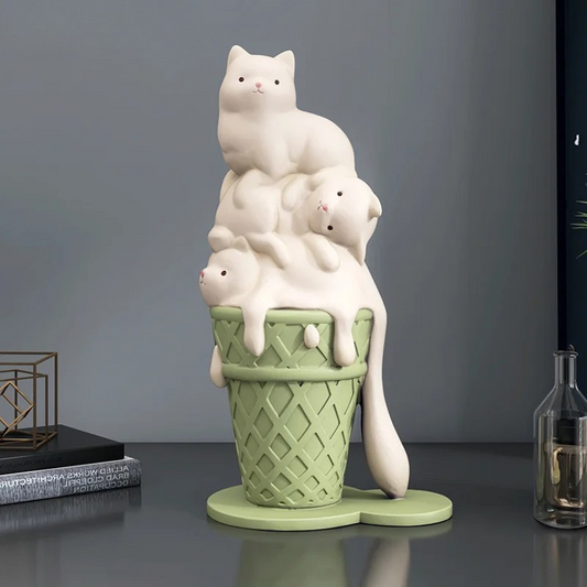 Decorativo Gato Sorvete Resina - Home Cozy