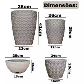 Kit 4 Vasos Decorativos Polietileno Diamante - Home Cozy