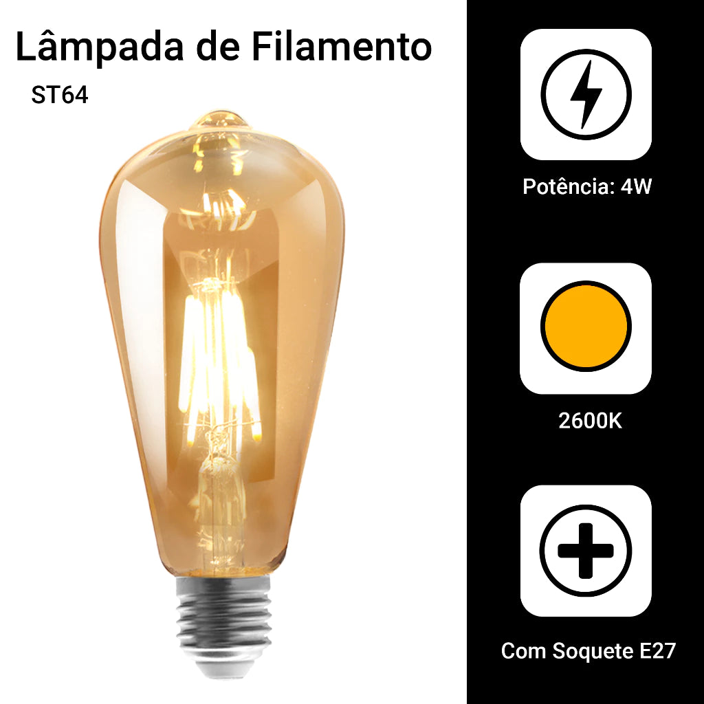 Kit 3 Lâmpadas Filamento Led Retrô Vintage - Home Cozy